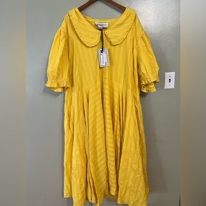 Jessakae Heidi Vibrant Yellow Women Plus 100% Cotton  Lined Midi Dress 6X NWT
